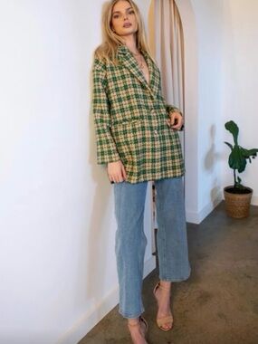 JO+CO Whitney Green Plaid Tweed Blazer